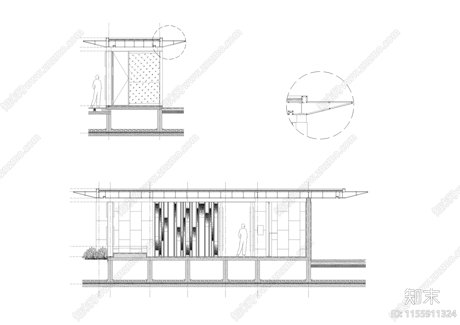 居住区公园景区入口门卫岗亭详cad施工图下载【ID:1155911324】