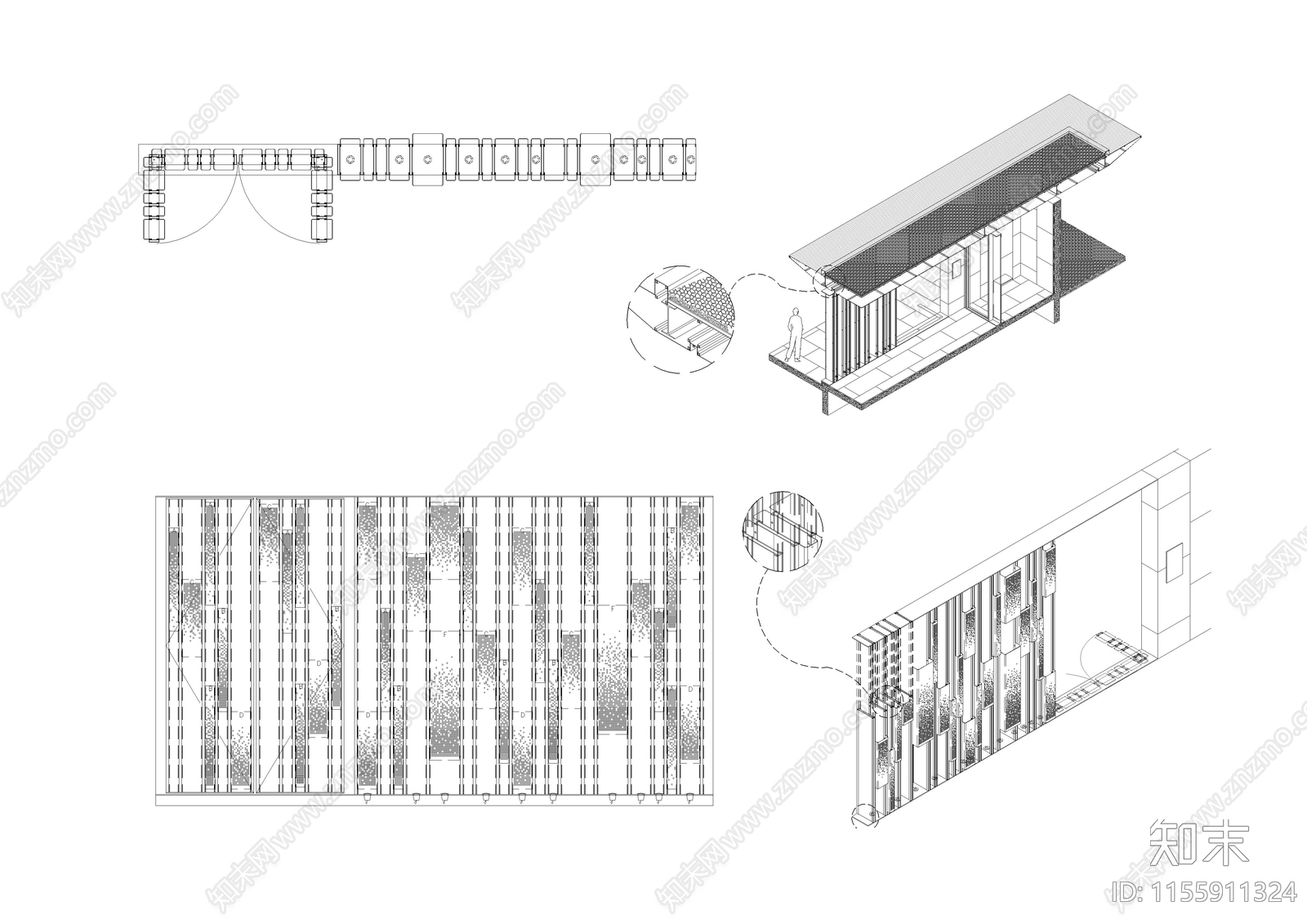 居住区公园景区入口门卫岗亭详cad施工图下载【ID:1155911324】