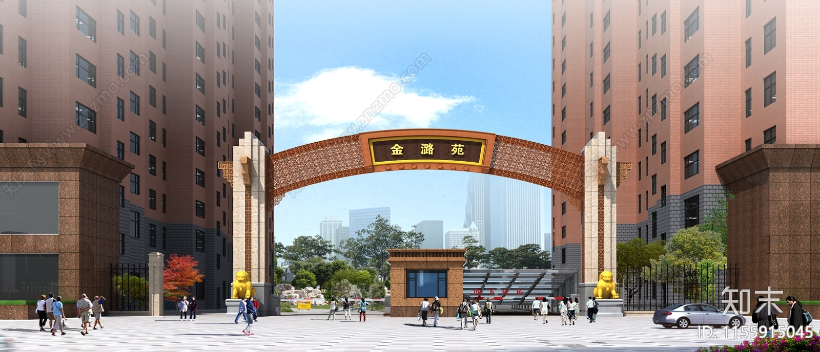 小区大门cad施工图下载【ID:1155915045】