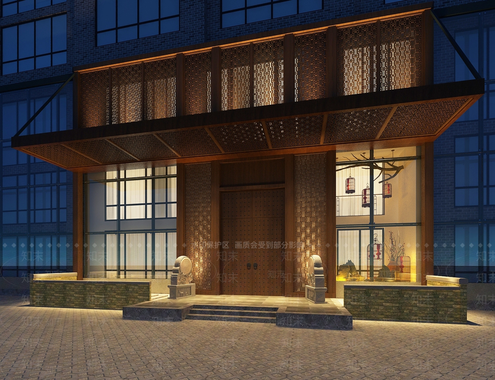 新中式酒店会所门头3D模型下载【ID:1155917731】