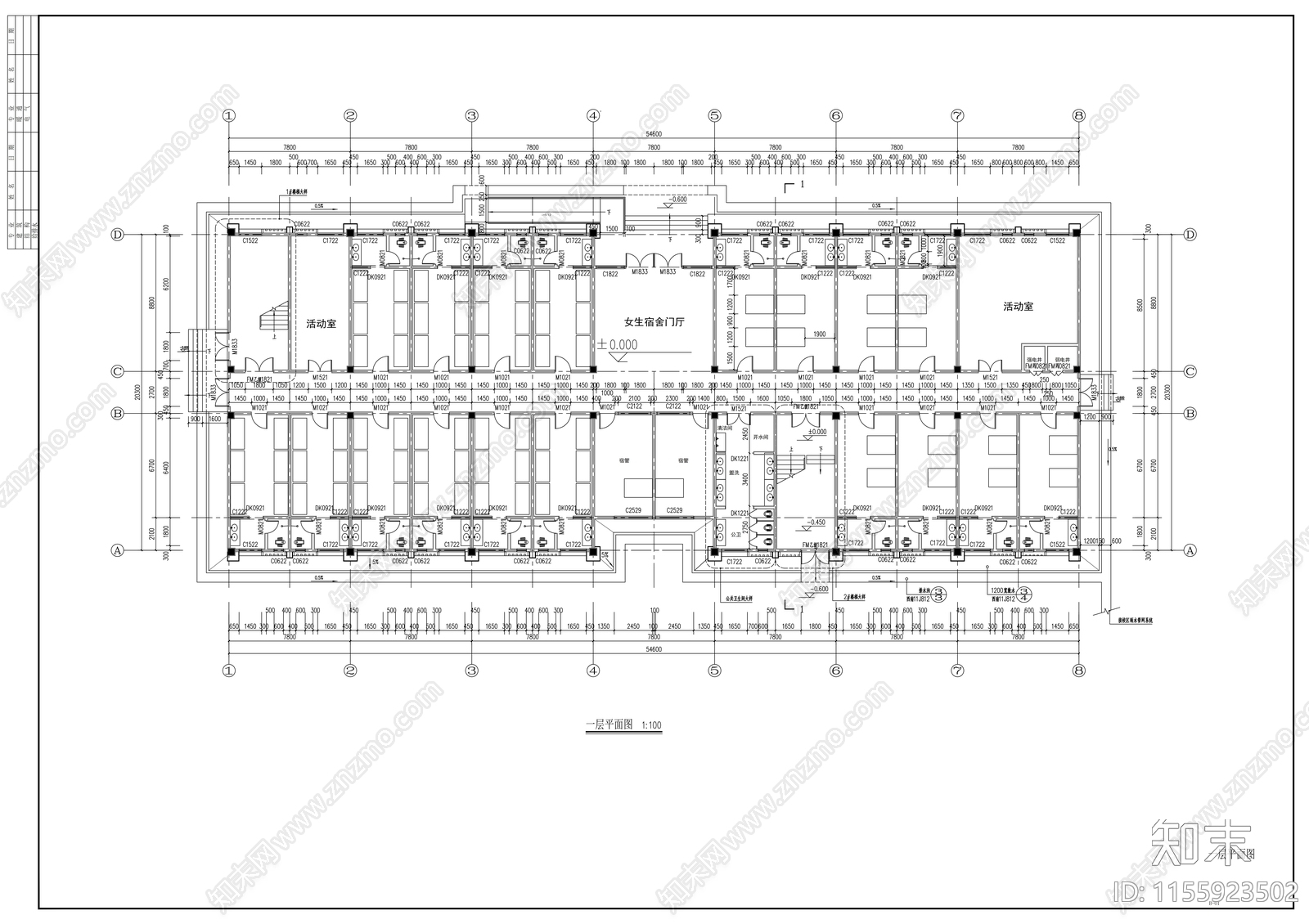 初中女生宿舍建筑图cad施工图下载【ID:1155923502】