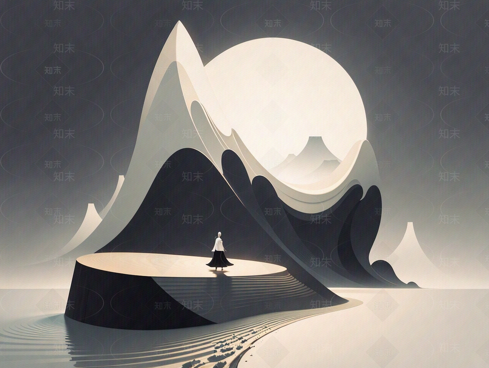 新中式抽象禅意山水侘寂壁纸装饰画贴图下载【ID:1155926041】