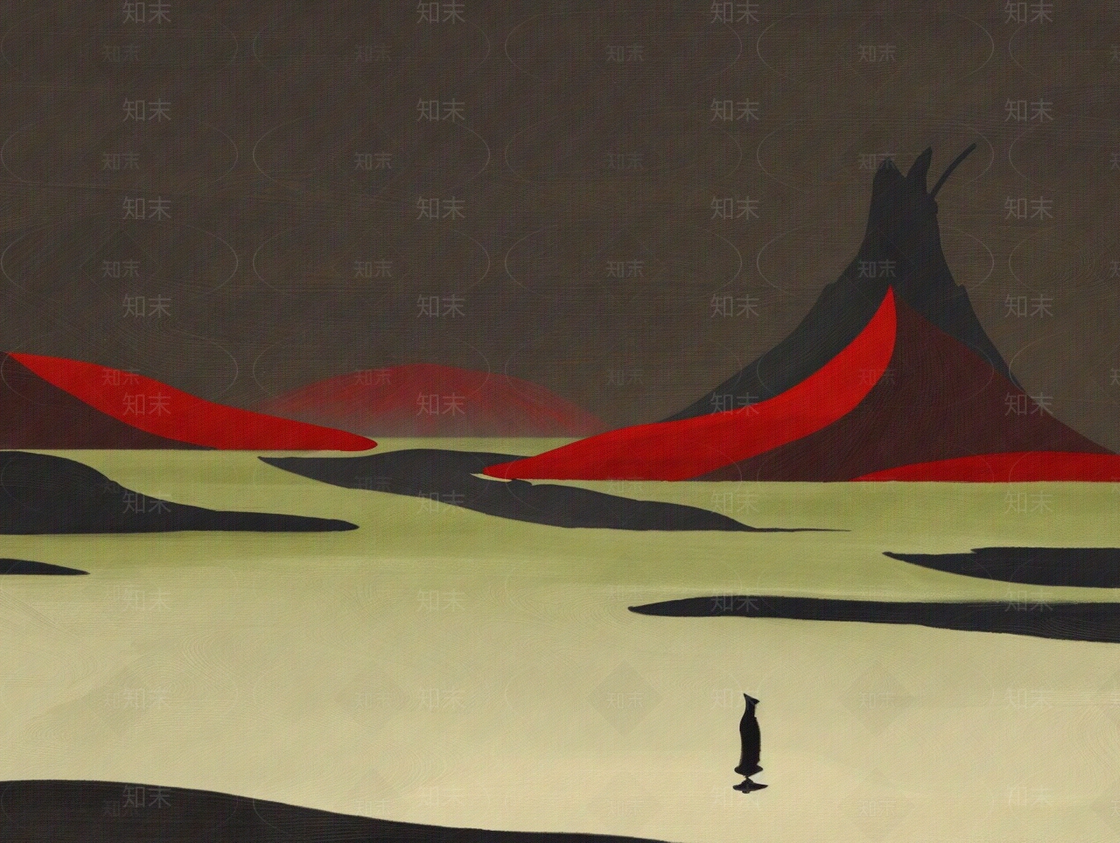 新中式抽象禅意山水侘寂壁纸装饰画贴图下载【ID:1155926338】