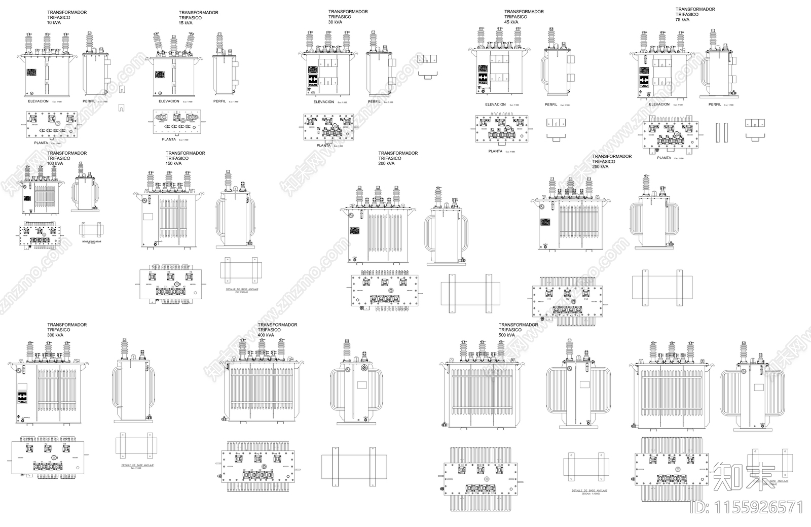 三相变压器图库施工图下载【ID:1155926571】