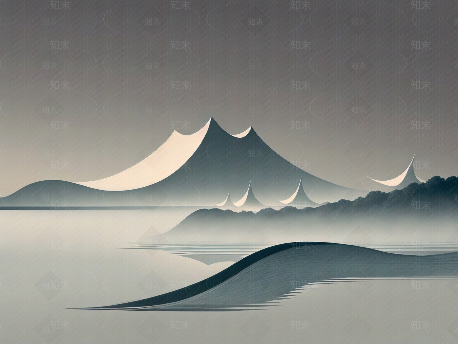 新中式抽象禅意山水侘寂壁纸装饰画贴图下载【ID:1155926682】