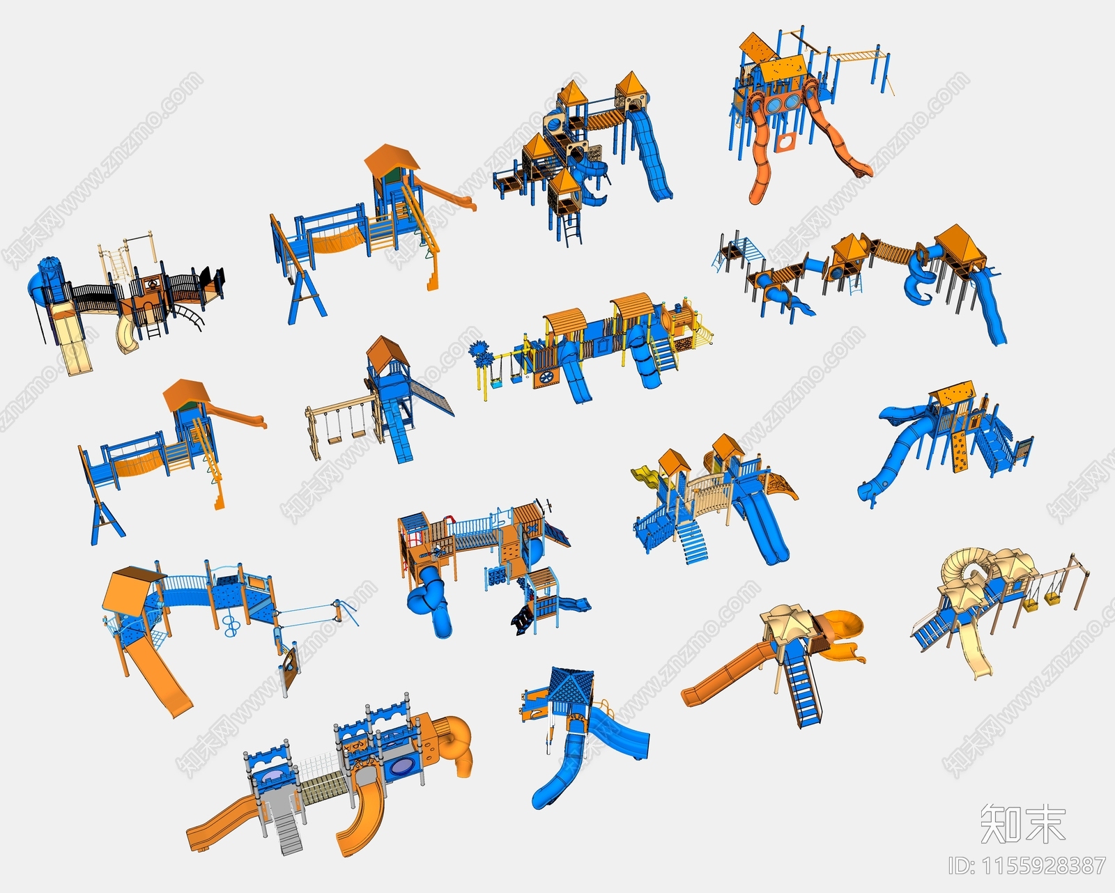 儿童滑梯组合SU模型下载【ID:1155928387】