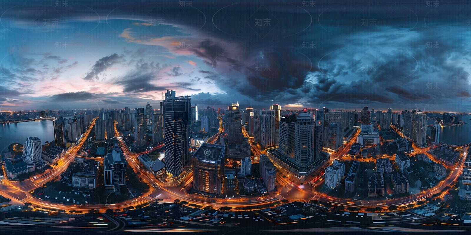 HDR现代城市街道夜晚全景贴图下载【ID:1155928160】