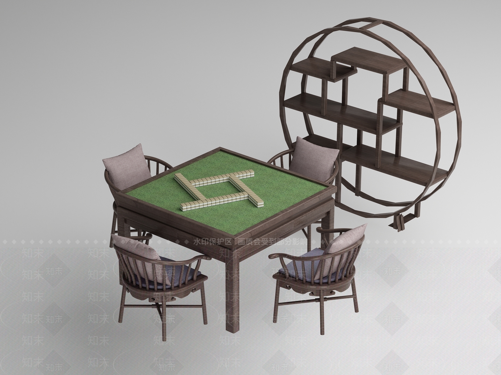 新中式麻将桌3D模型下载【ID:1155930102】