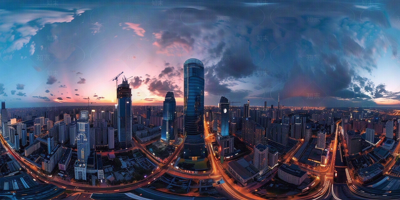 HDR现代城市夜晚全景贴图下载【ID:1155930977】