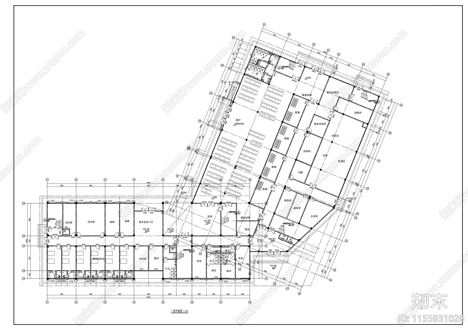 校园食堂及男生宿舍施工图下载【ID:1155931028】
