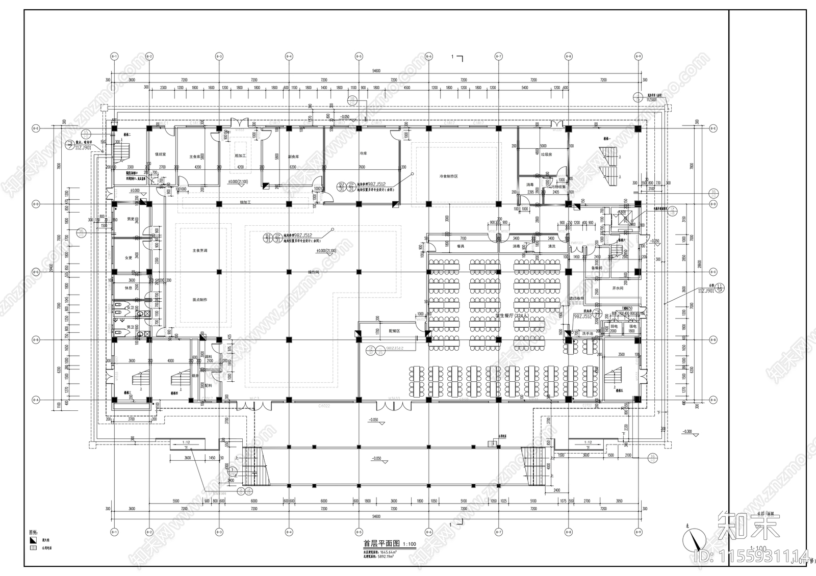 学校餐厅cad施工图下载【ID:1155931114】