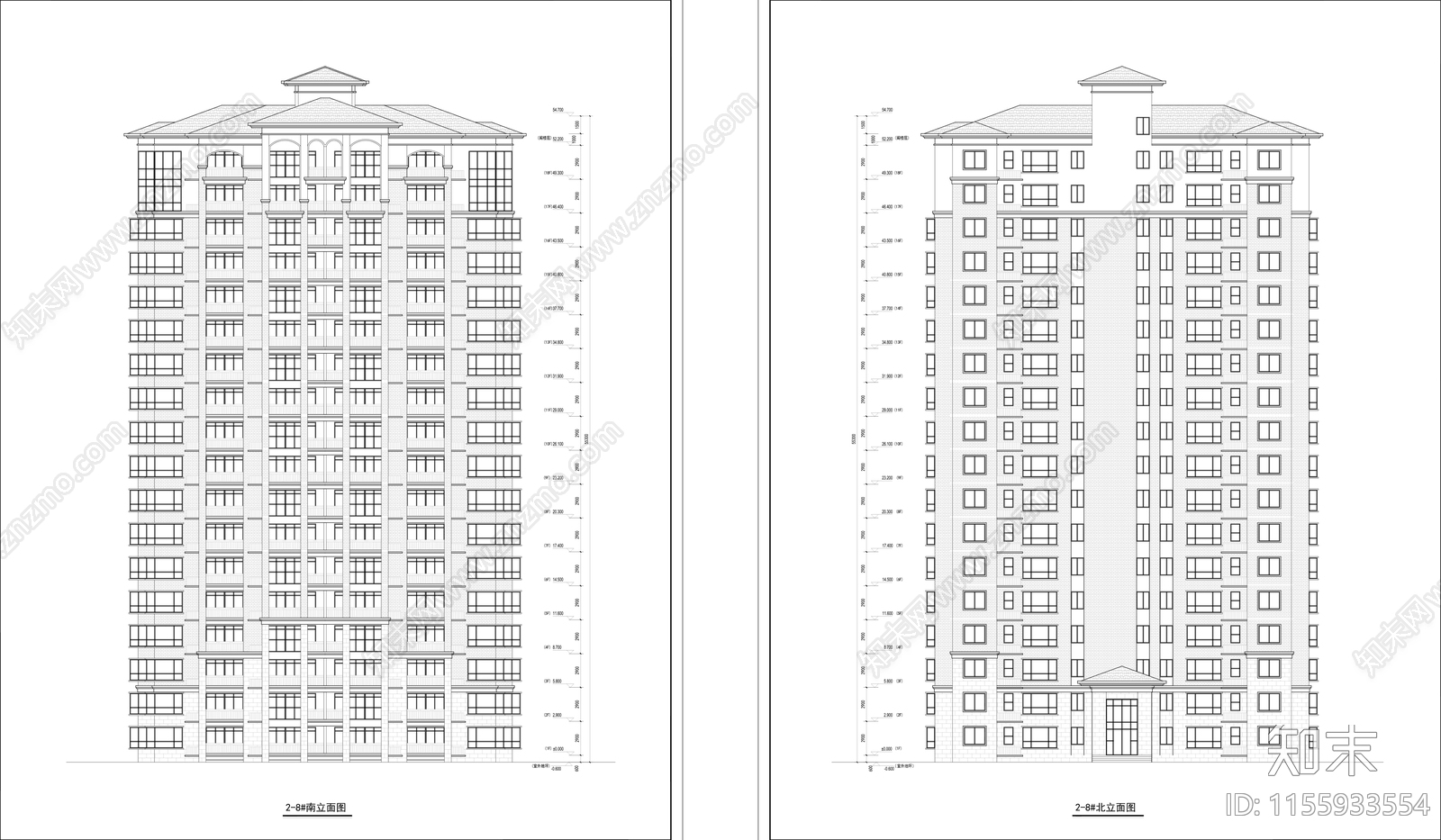 住宅塔楼平立剖面图cad施工图下载【ID:1155933554】