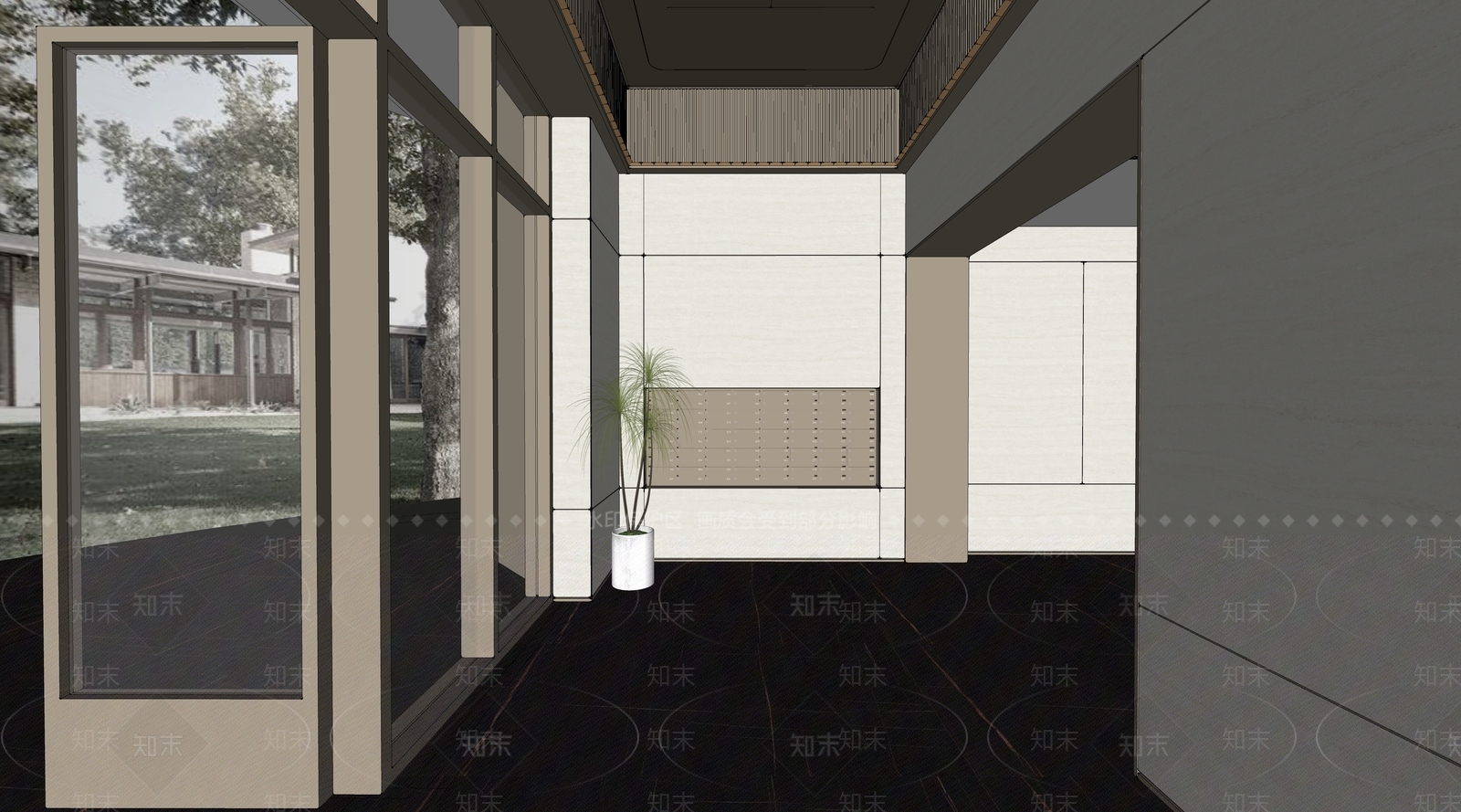 现代小区电梯厅SU模型下载【ID:1155934082】