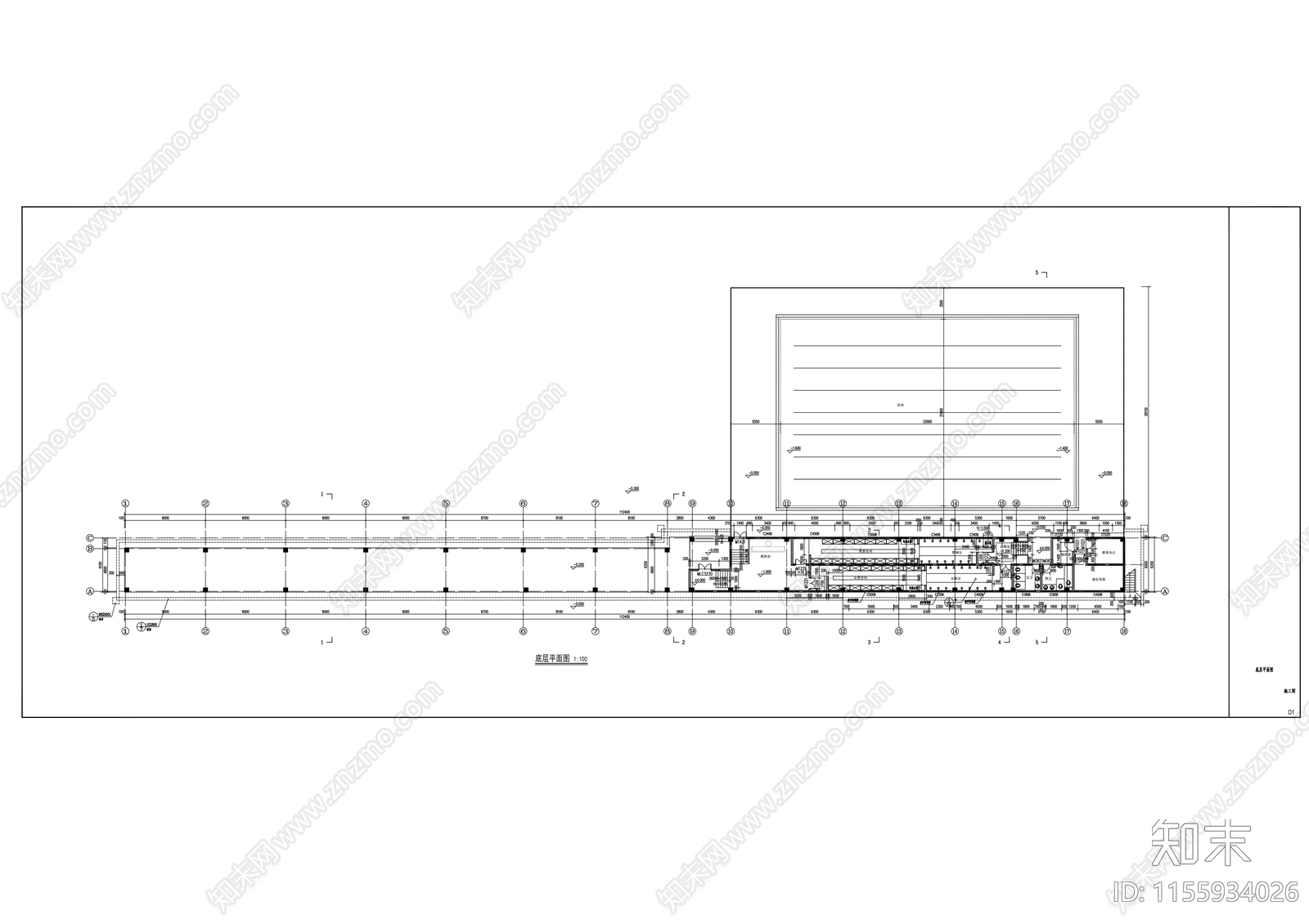 学校泳池看台建cad施工图下载【ID:1155934026】
