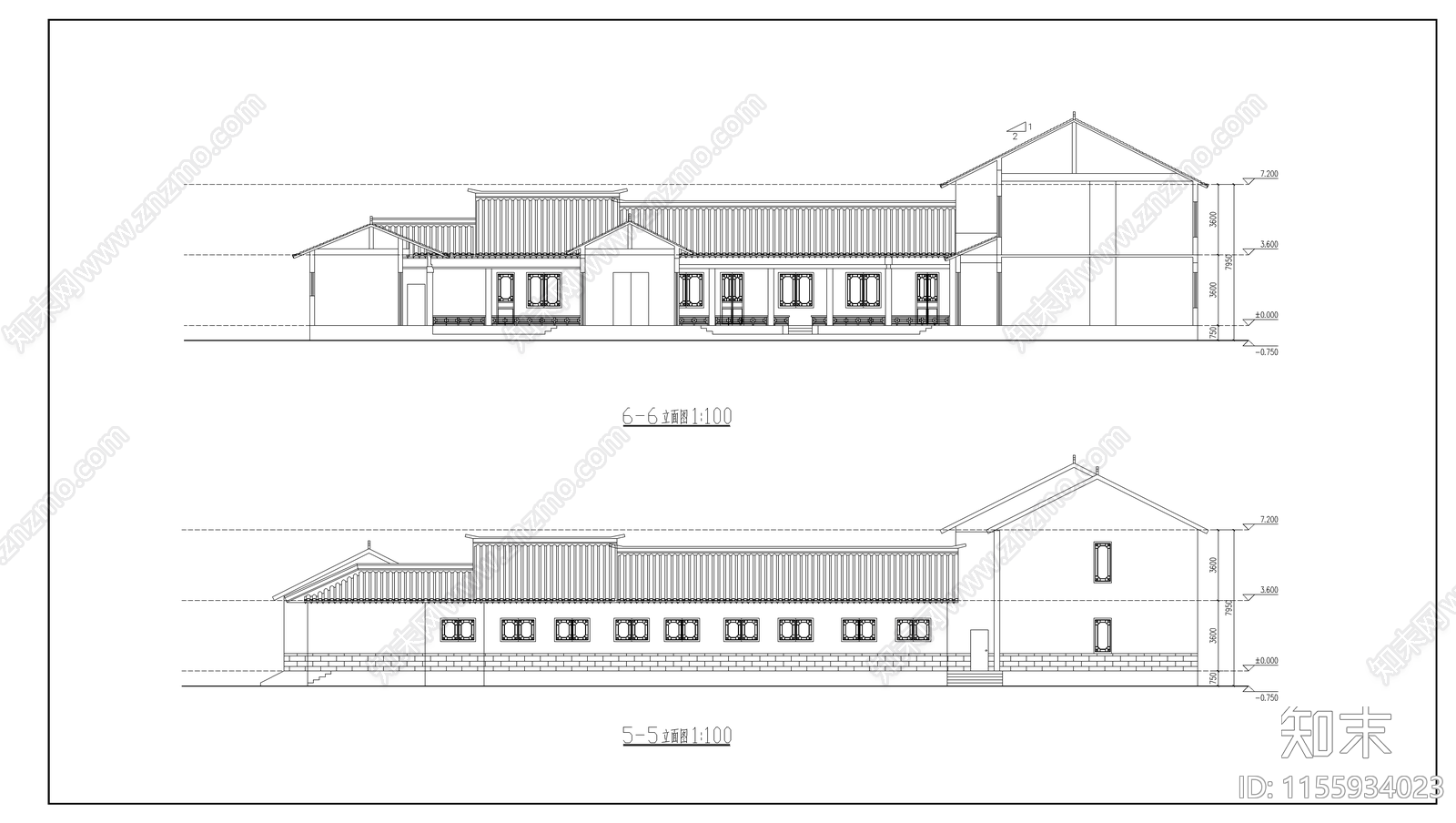二层四合院式住宅建筑平立面图纸cad施工图下载【ID:1155934023】