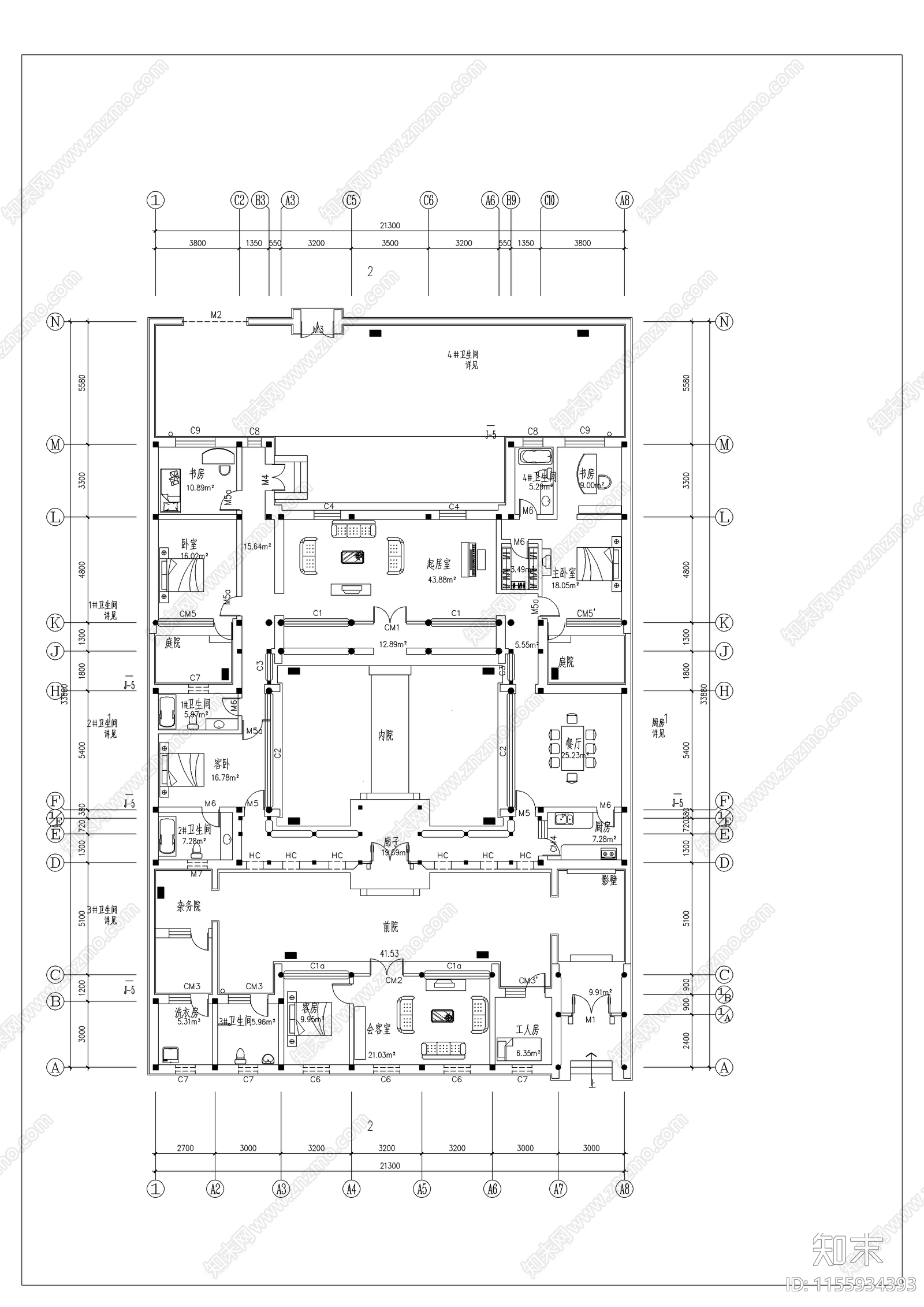 郊区四合院cad施工图下载【ID:1155934393】