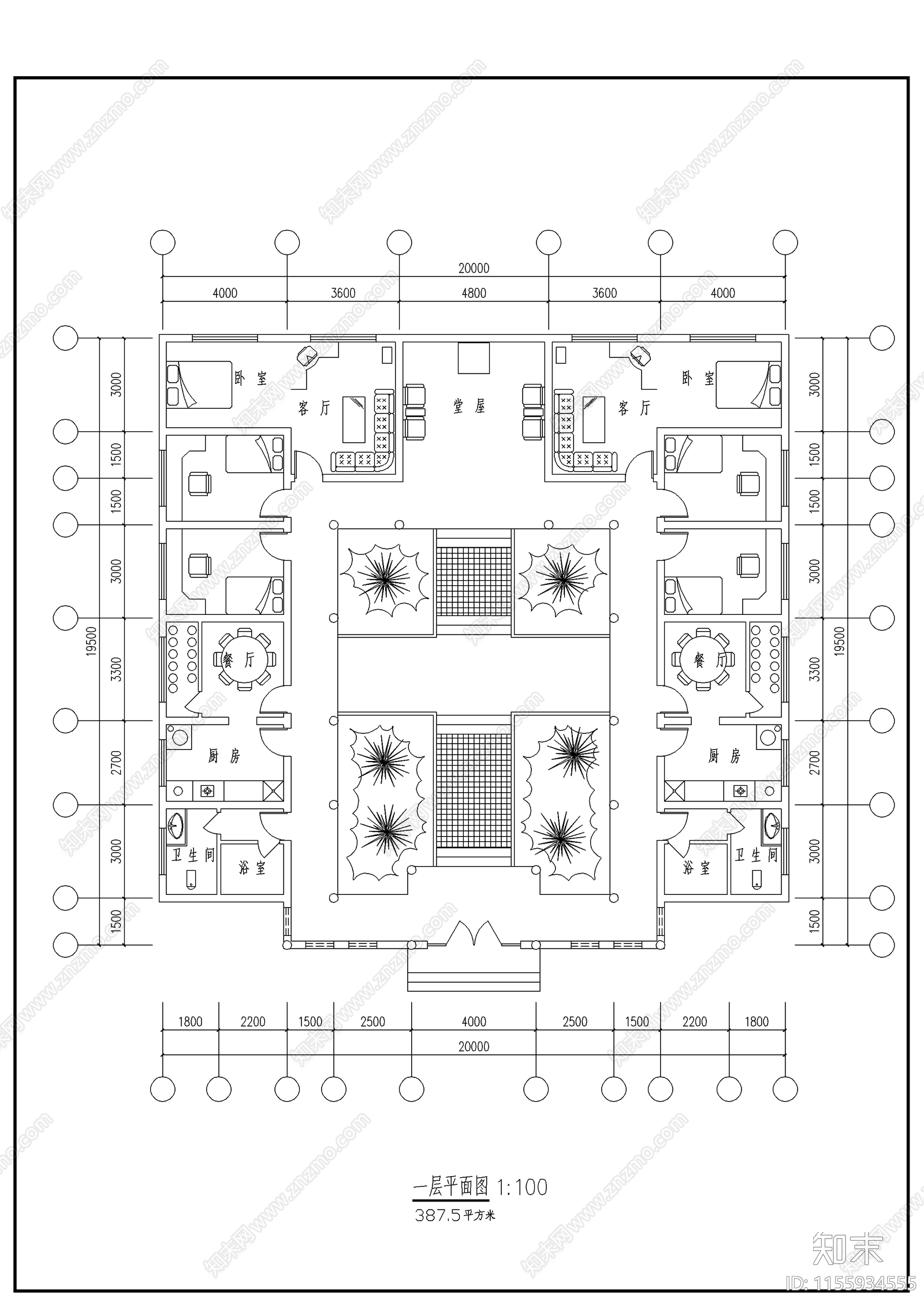 四合院建筑cad施工图下载【ID:1155934555】