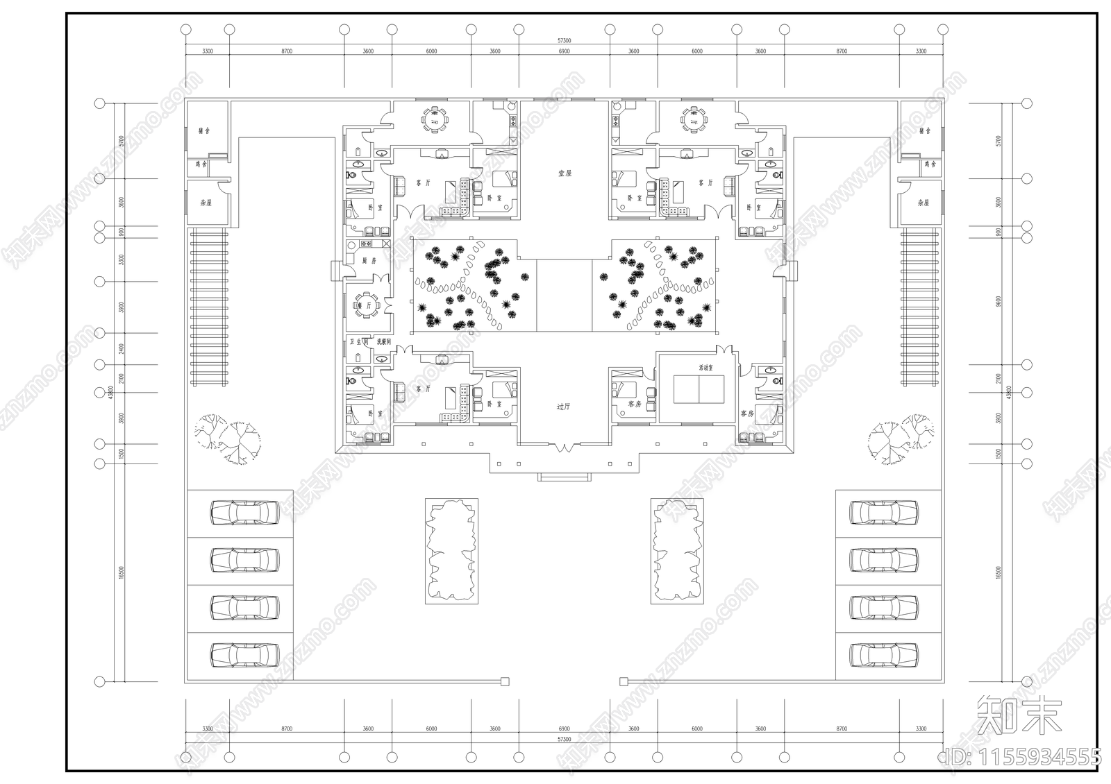 四合院建筑cad施工图下载【ID:1155934555】