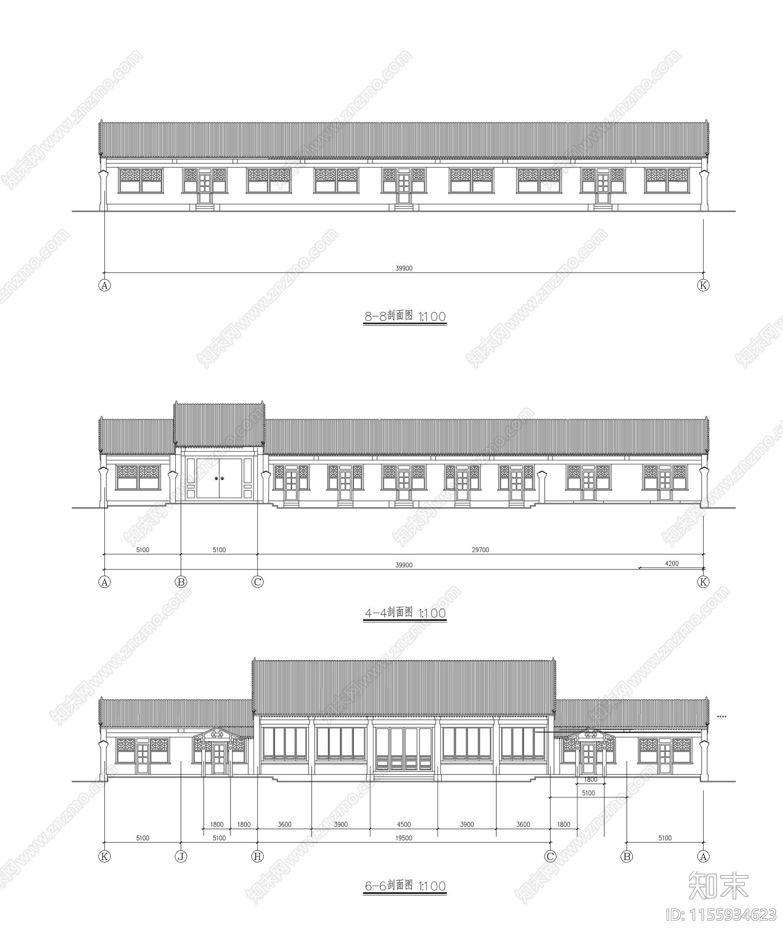 四合院3cad施工图下载【ID:1155934623】