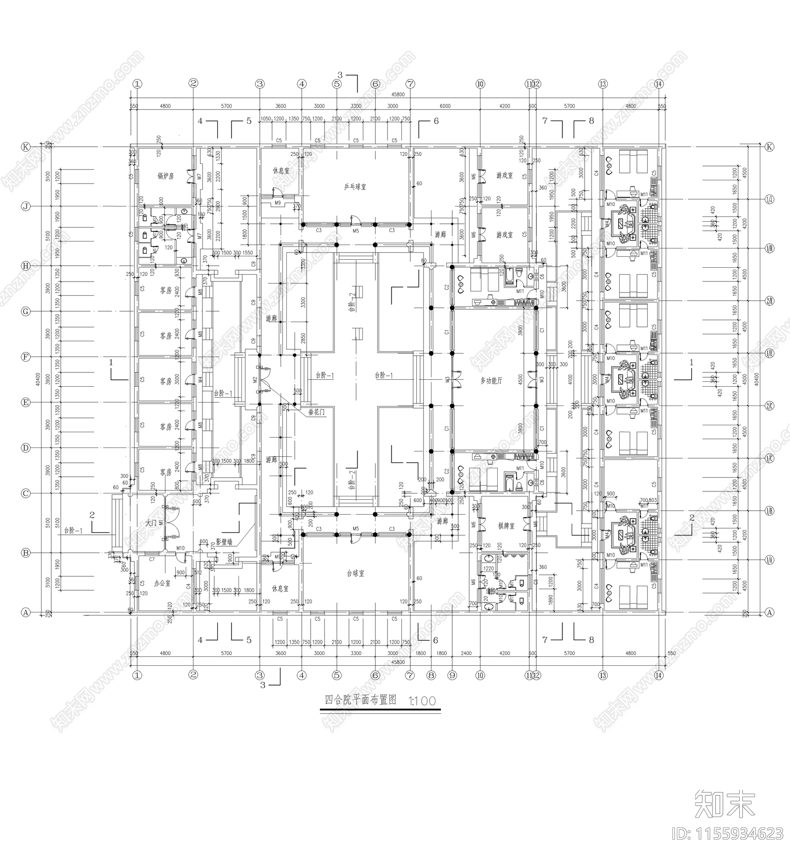 四合院3cad施工图下载【ID:1155934623】