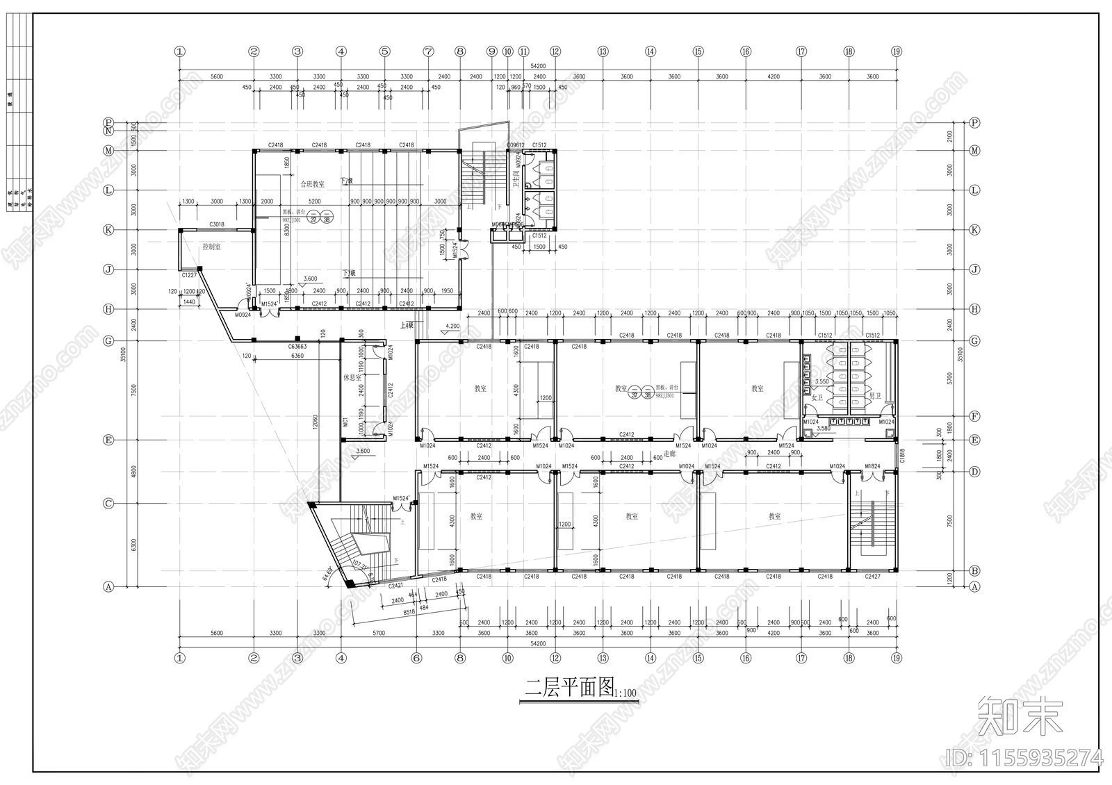 学院六层教学楼建筑方案图cad施工图下载【ID:1155935274】