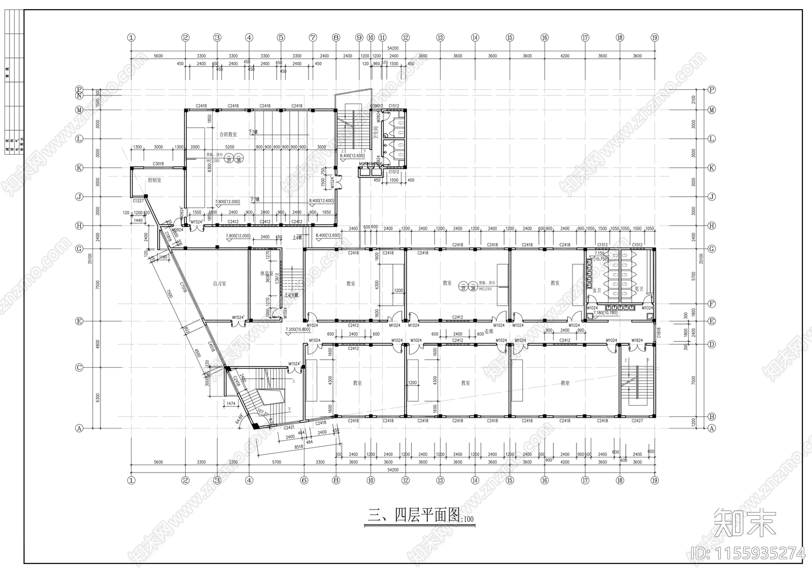 学院六层教学楼建筑方案图cad施工图下载【ID:1155935274】