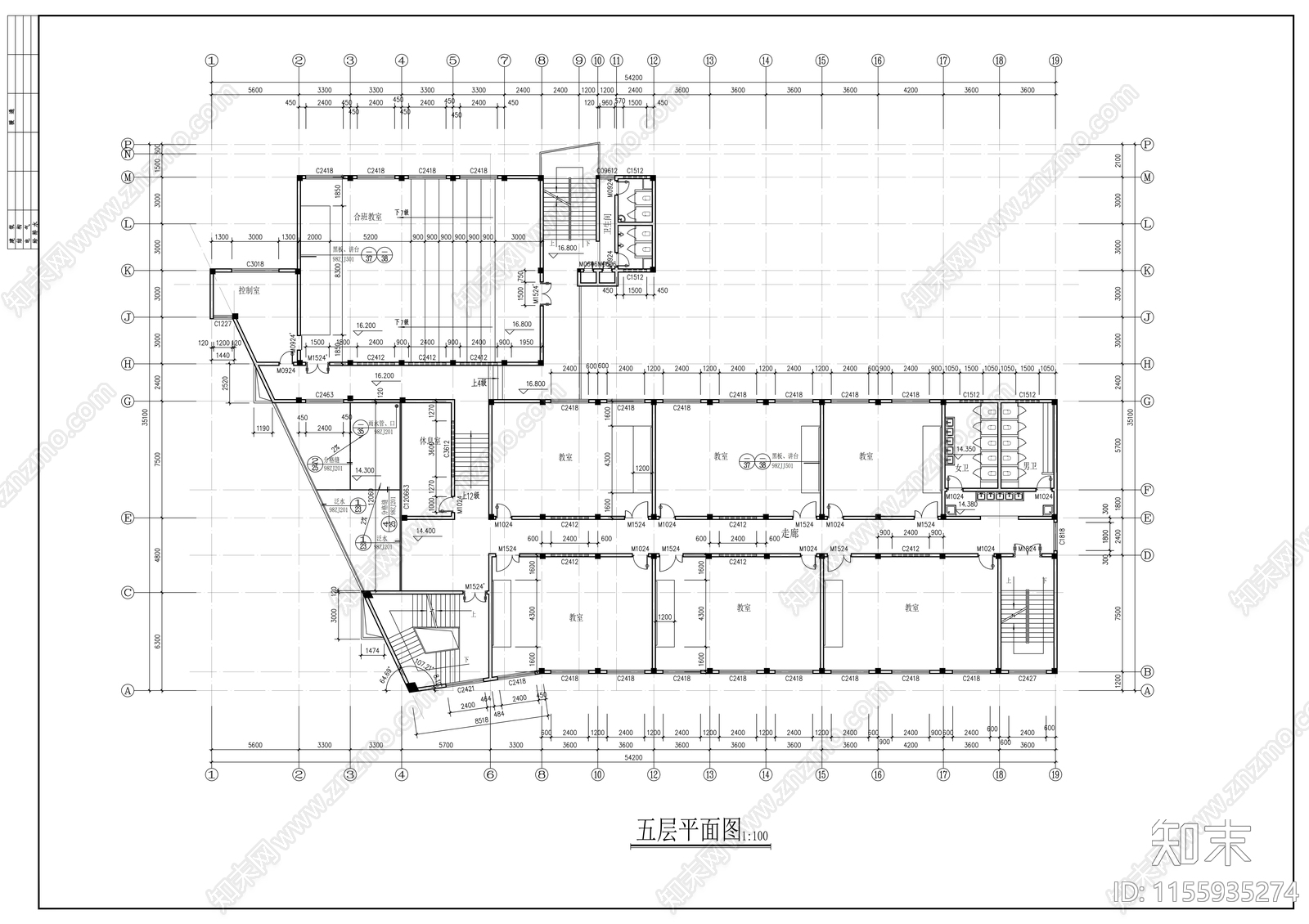 学院六层教学楼建筑方案图cad施工图下载【ID:1155935274】