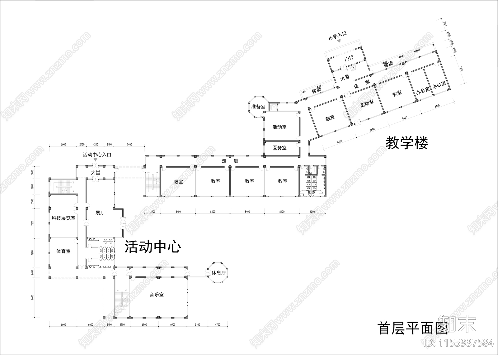 小学平面图cad施工图下载【ID:1155937584】