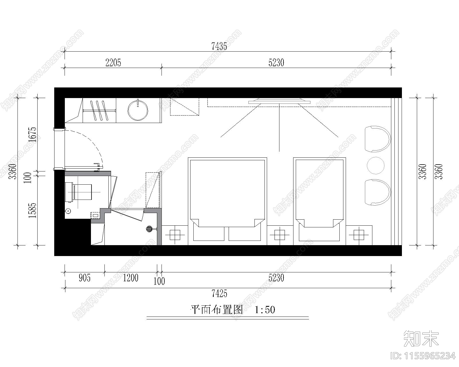 民宿家庭房施工图下载【ID:1155965234】