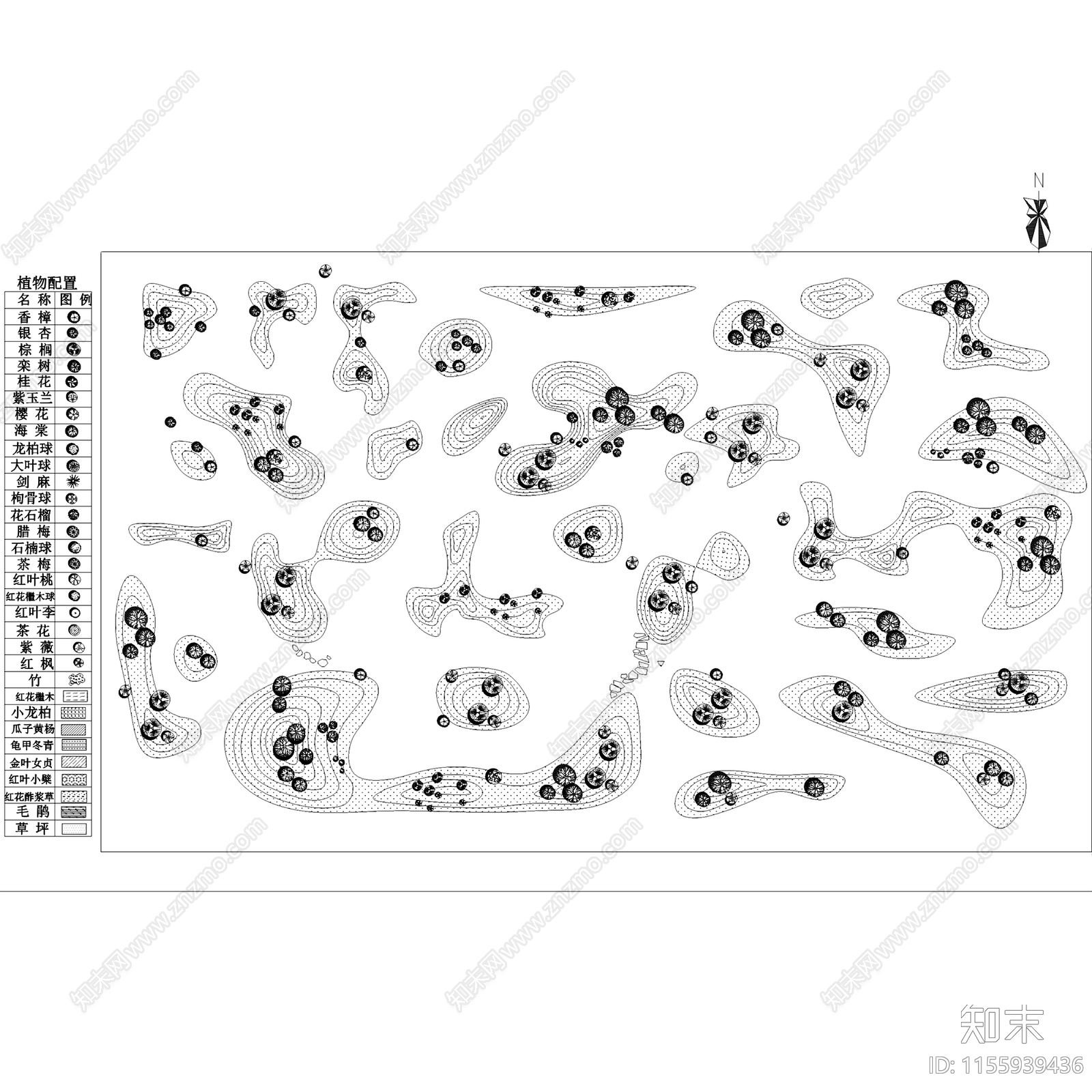 园林景观植物组团配置平面CA施工图下载【ID:1155939436】