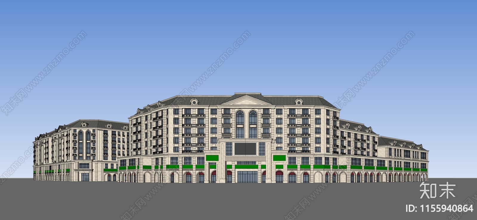 欧式商业街公寓SU模型下载【ID:1155940864】