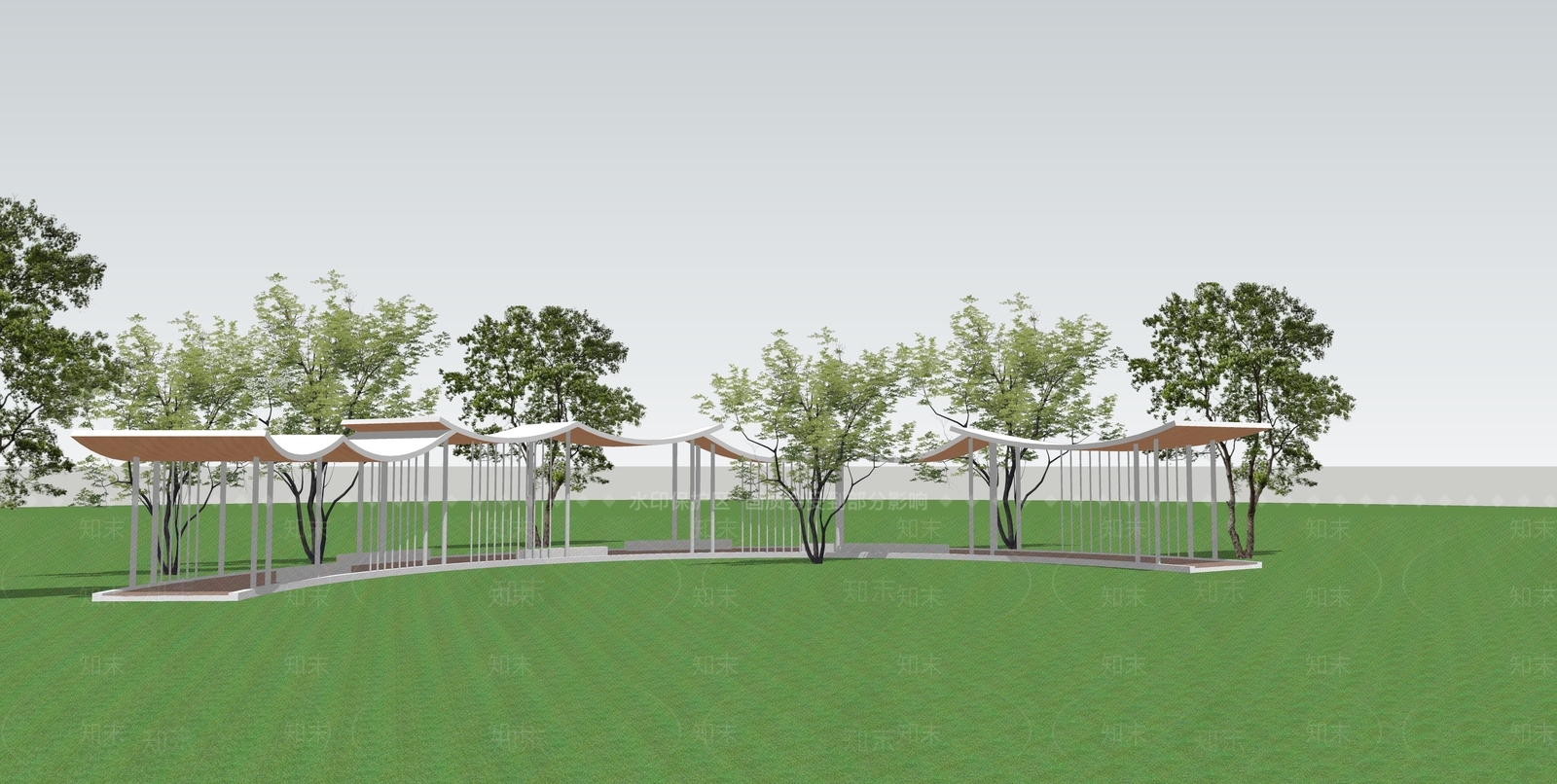 现代弧形廊架SU模型下载【ID:1155942609】