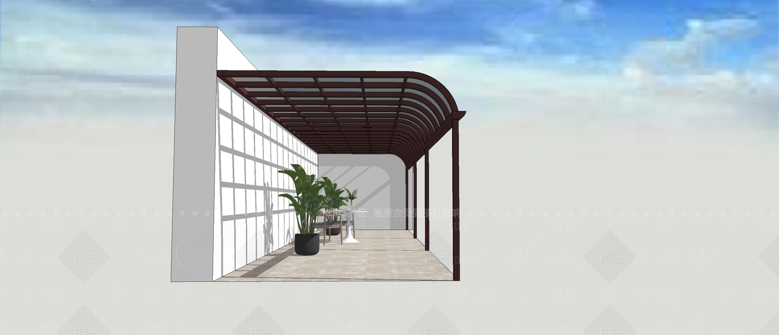 现代铝合金露台棚SU模型下载【ID:1155945231】