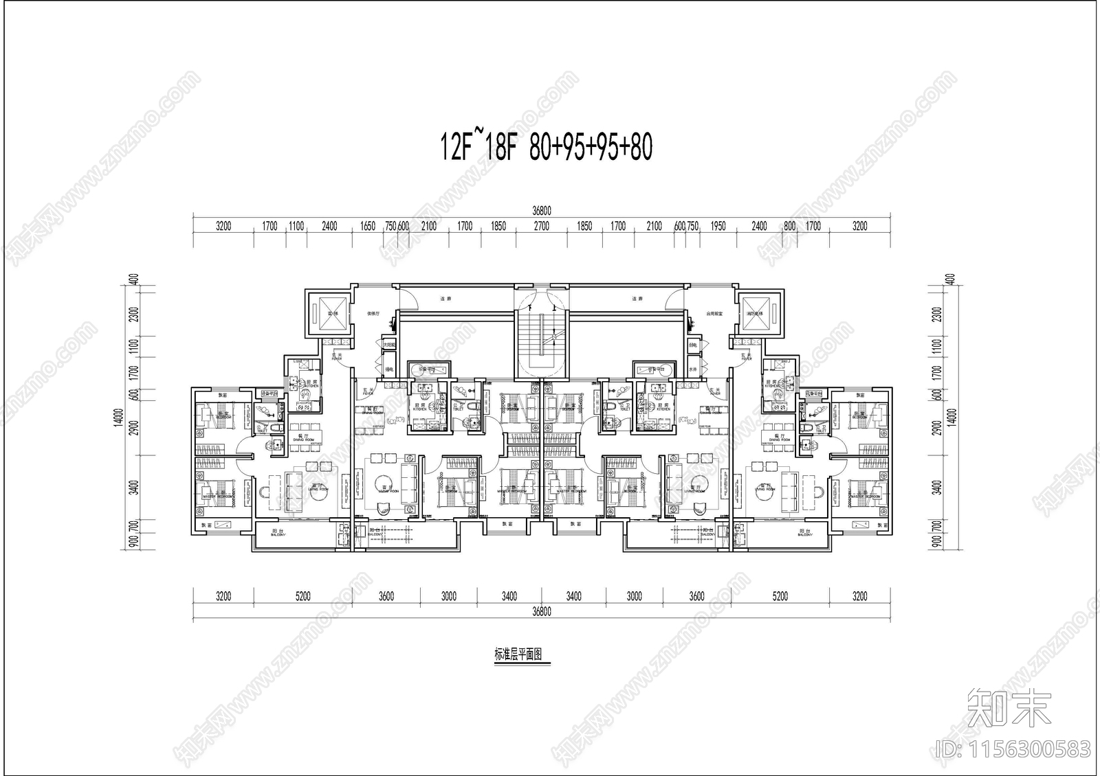 80平及95平T4户型平面cad施工图下载【ID:1156300583】