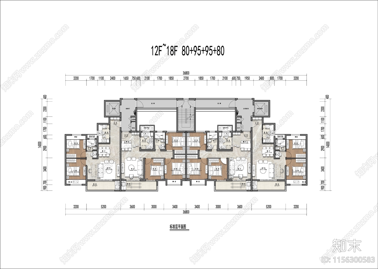 80平及95平T4户型平面施工图下载【ID:1156300583】
