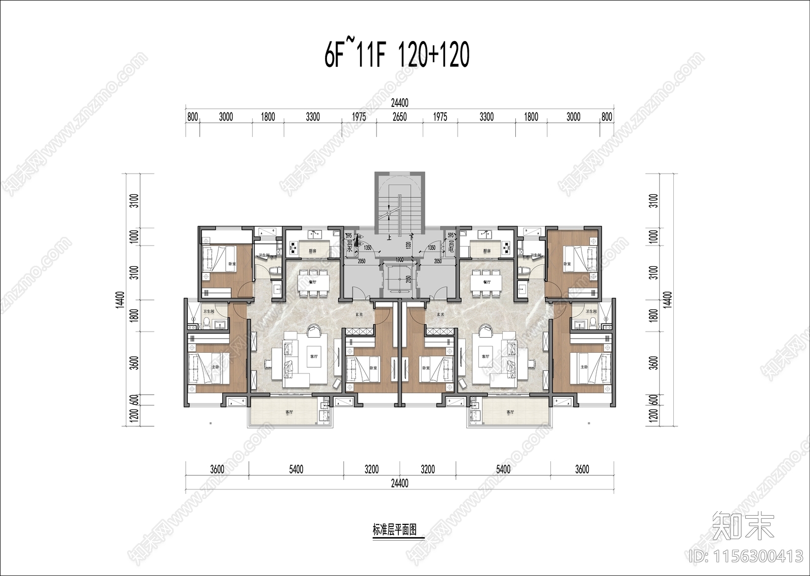 120平T2户型平面cad施工图下载【ID:1156300413】