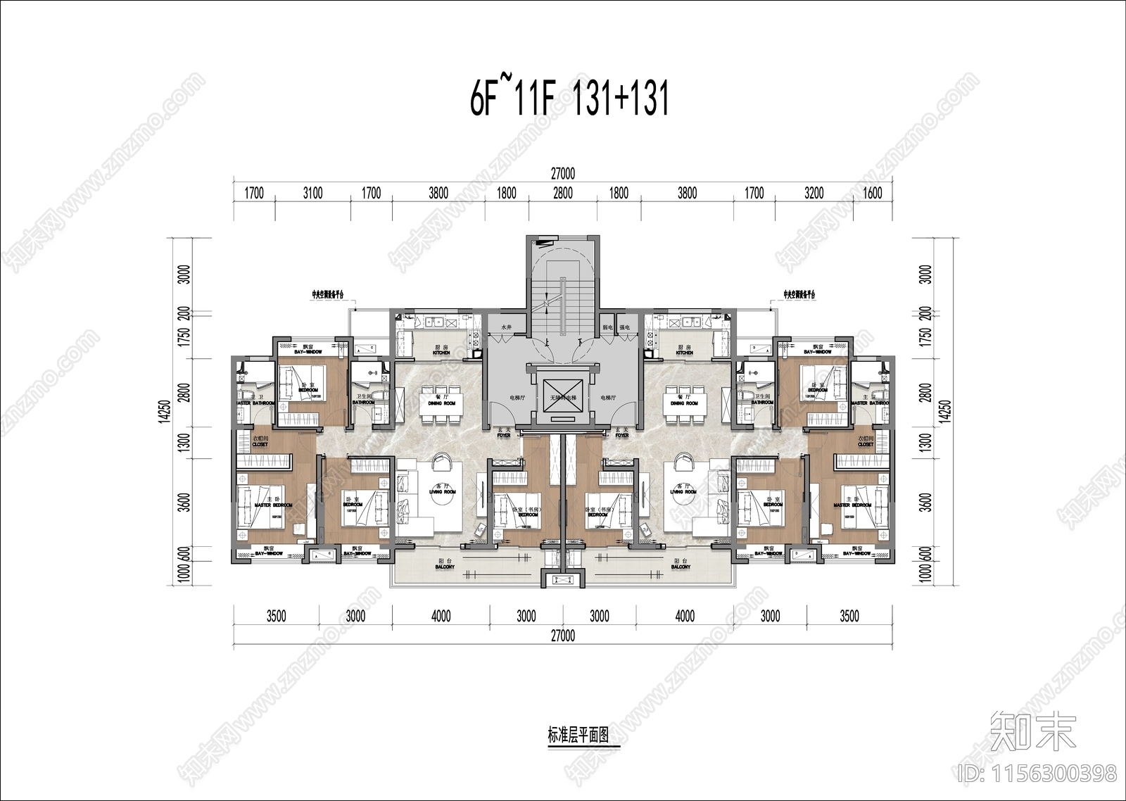 131平T2户型平面cad施工图下载【ID:1156300398】