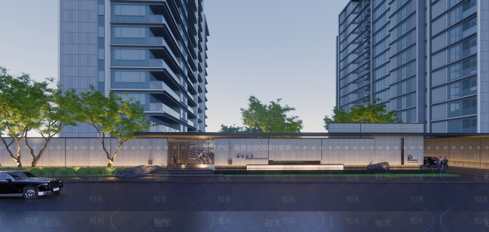 绿城现代风格示范区大门SU模型下载【ID:1155947066】