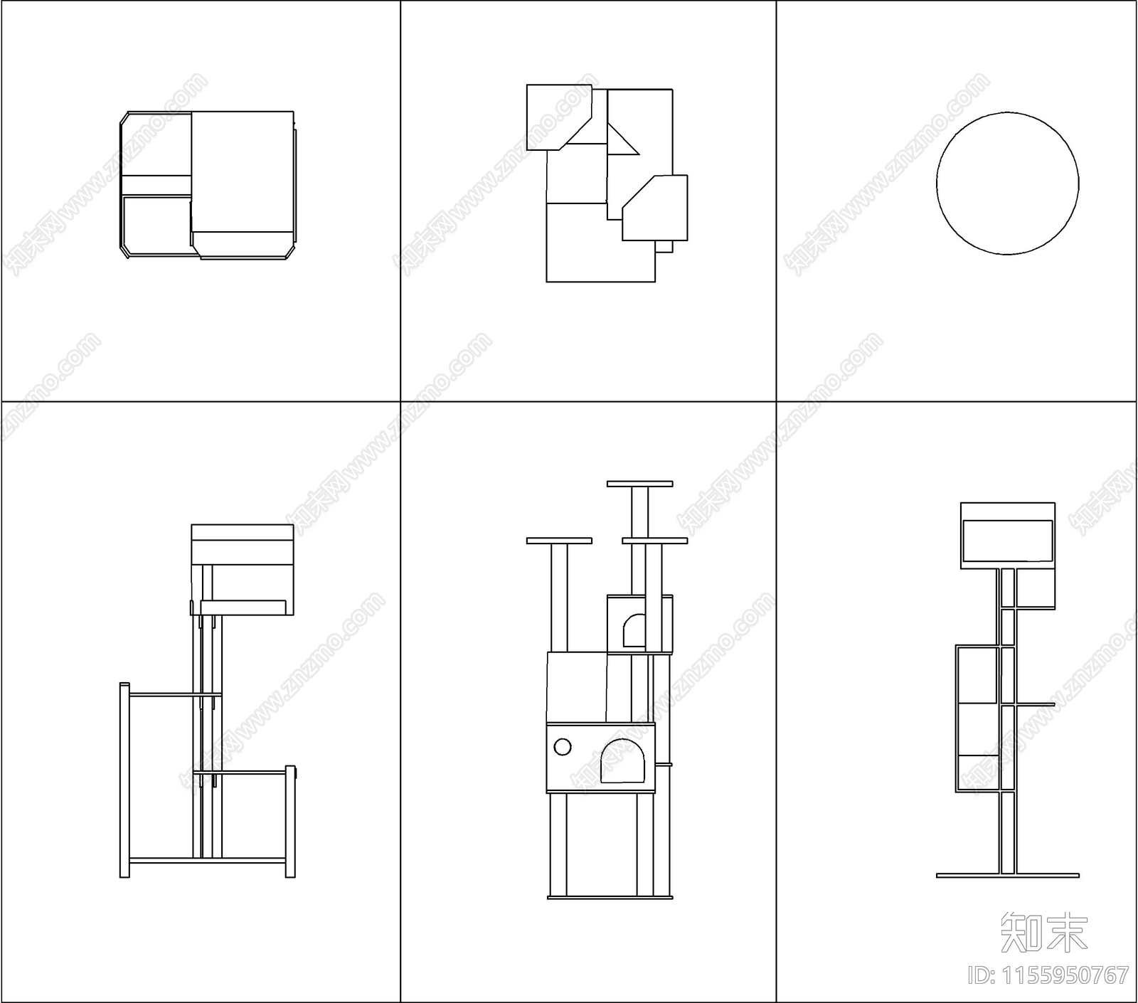 现代猫舍猫爬架图库cad施工图下载【ID:1155950767】