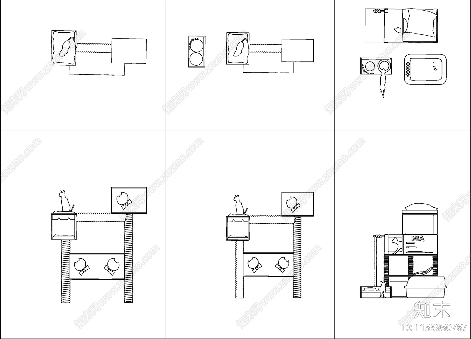 现代猫舍猫爬架图库cad施工图下载【ID:1155950767】