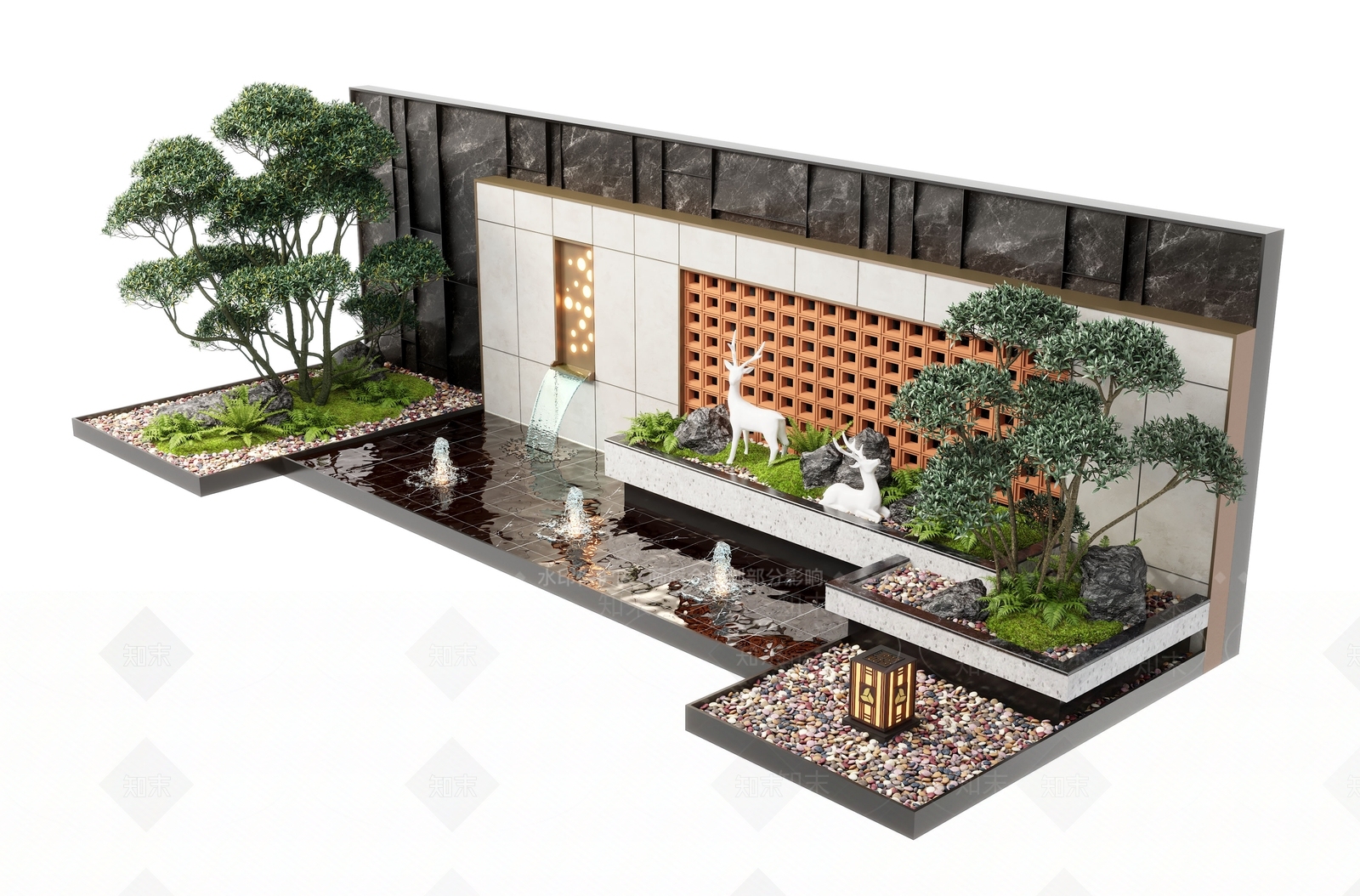 现代水景墙3D模型下载【ID:1155953853】