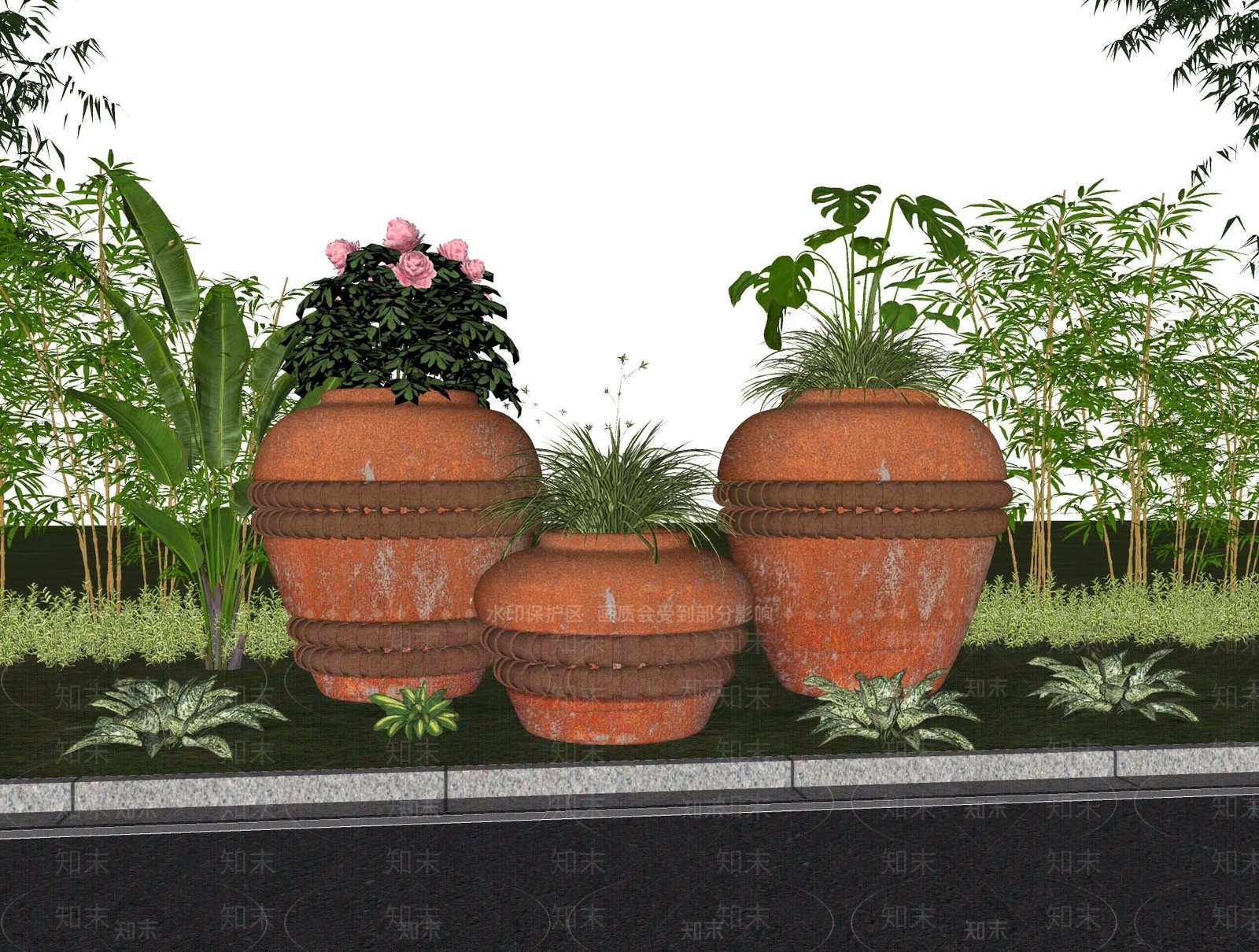 现代陶罐花钵SU模型下载【ID:1155959437】