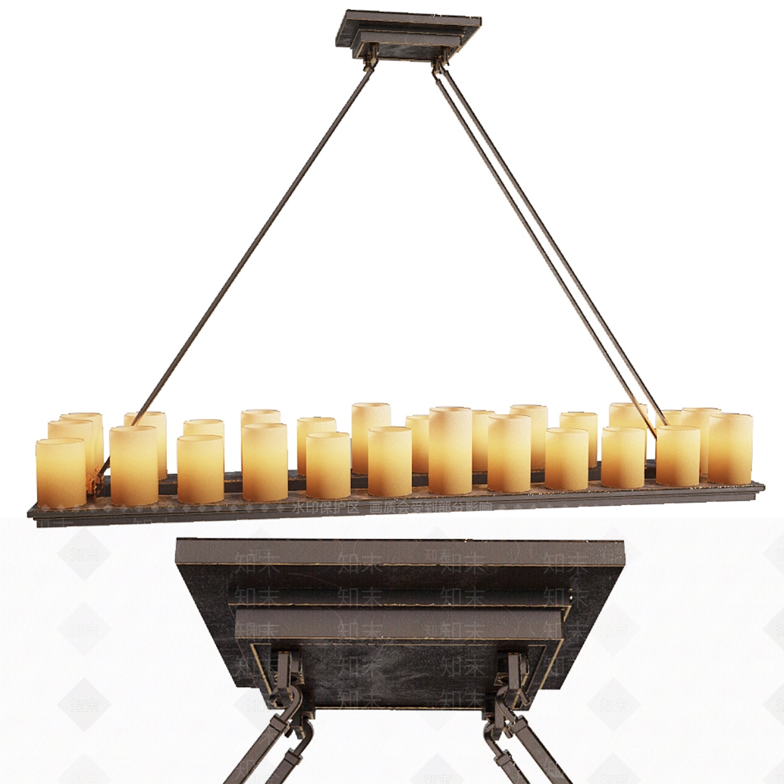 工业风柱形蜡烛矩形吊灯3D模型下载【ID:1155960545】
