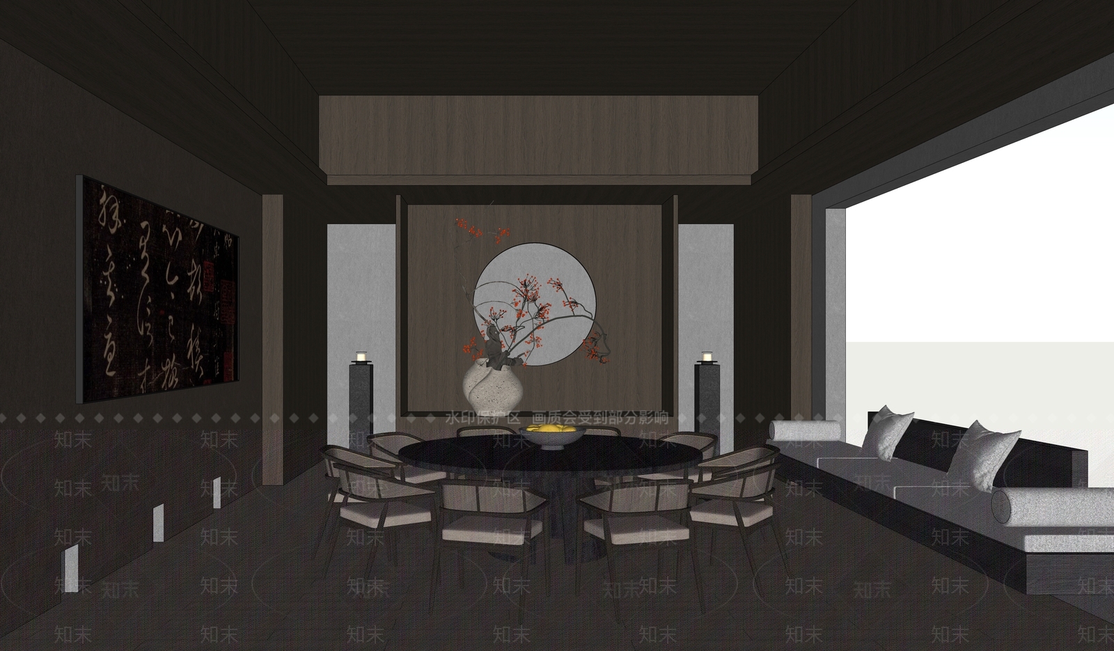 侘寂餐厅包间SU模型下载【ID:1155961303】