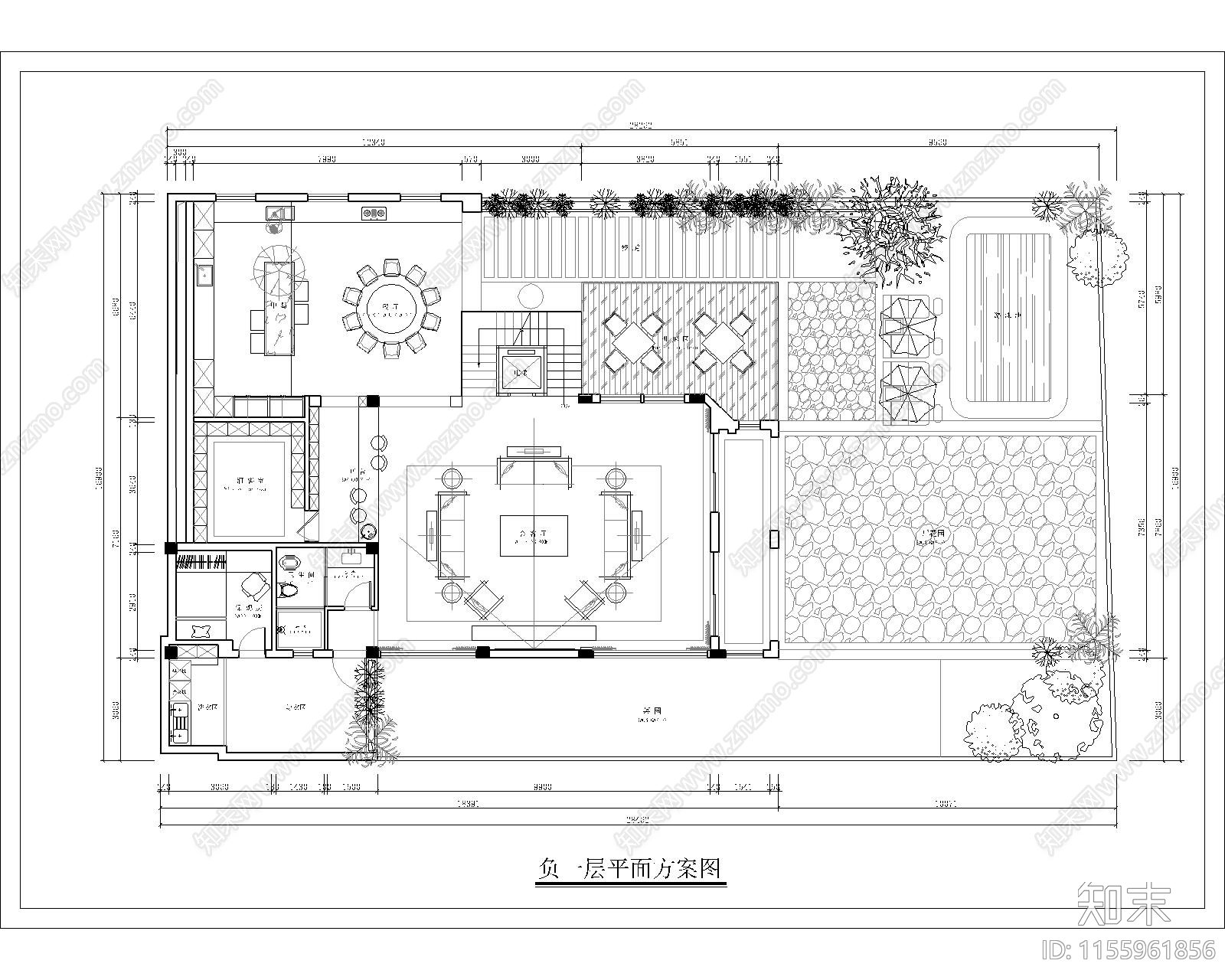 800平独栋别墅含花园平面规划施工图下载【ID:1155961856】