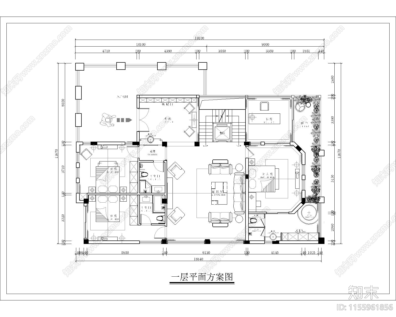 800平独栋别墅含花园平面规划施工图下载【ID:1155961856】