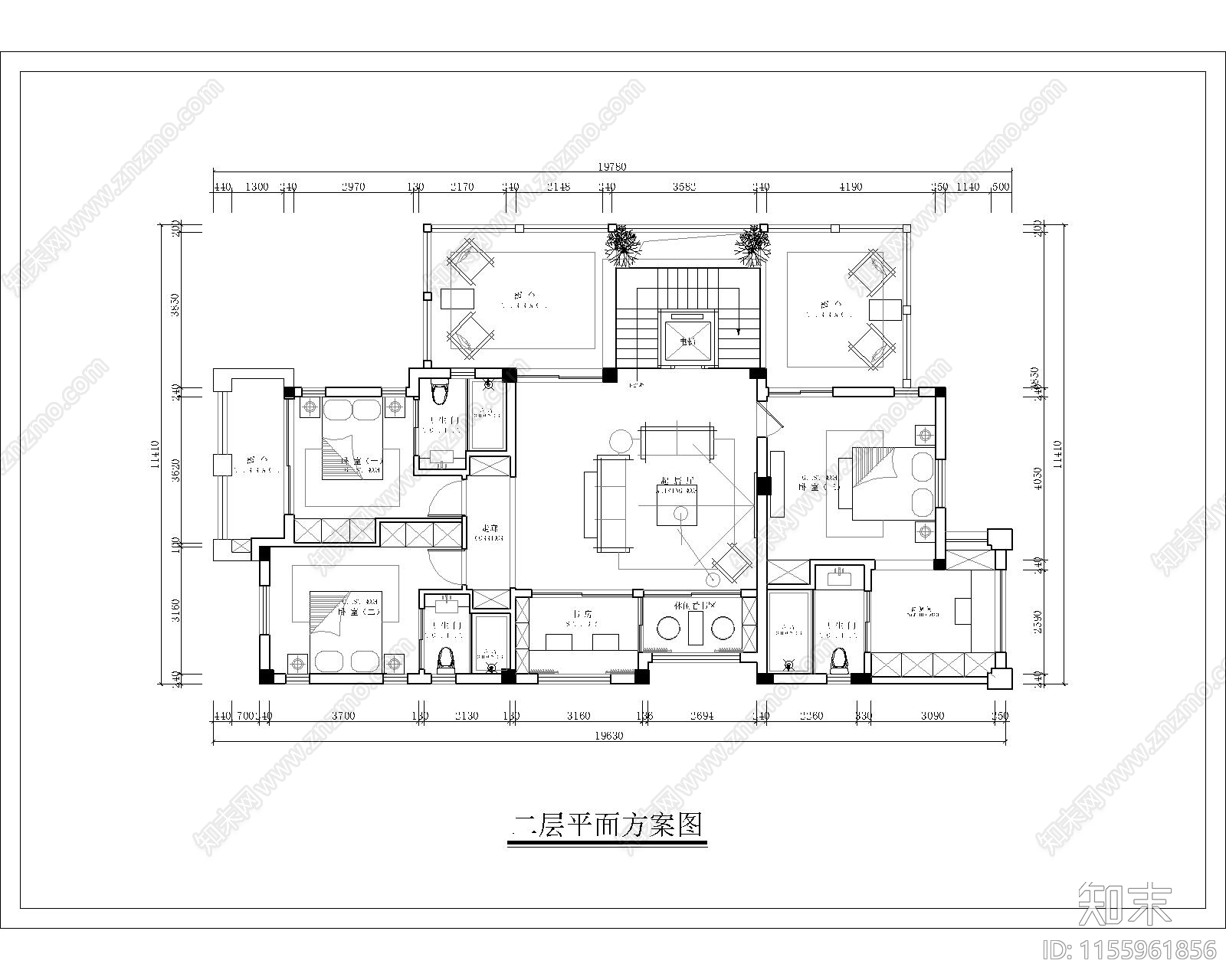 800平独栋别墅含花园平面规划施工图下载【ID:1155961856】