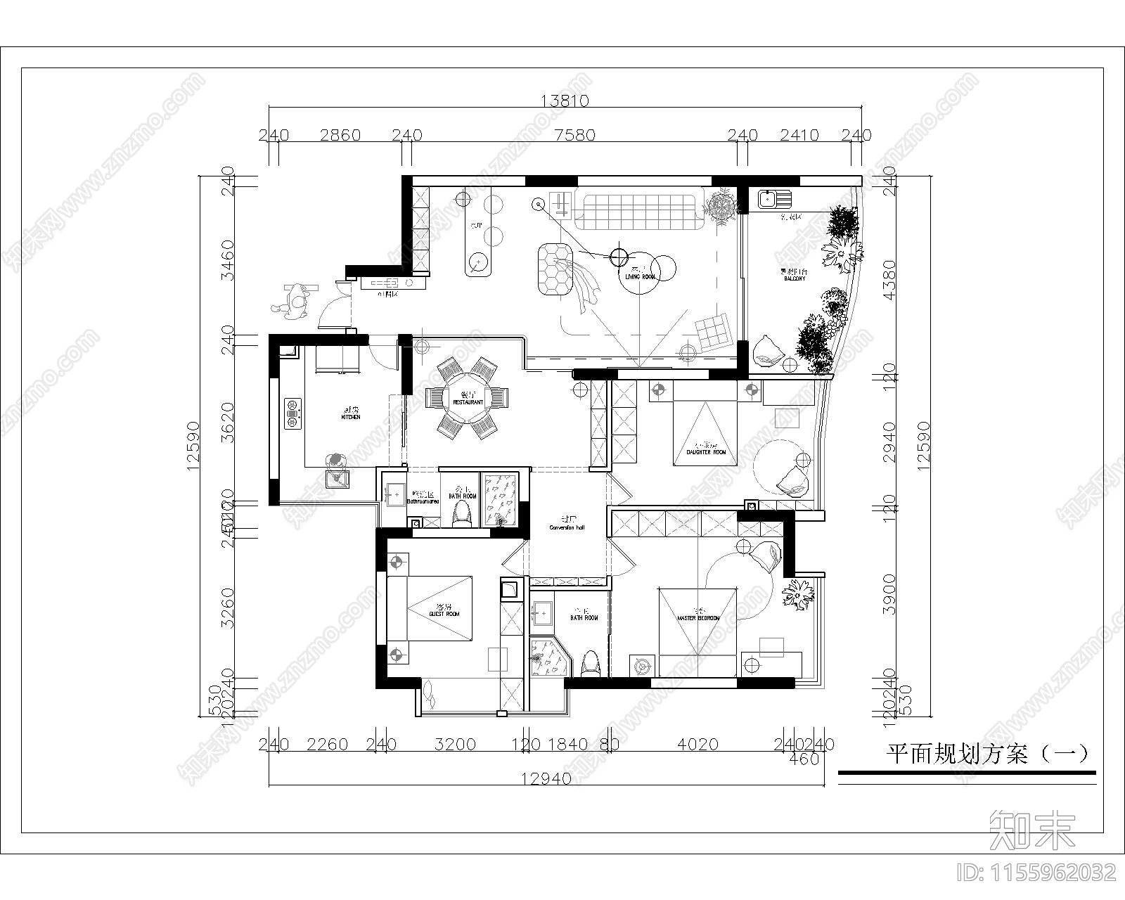 140m²平层旧房改造平面规划cad施工图下载【ID:1155962032】