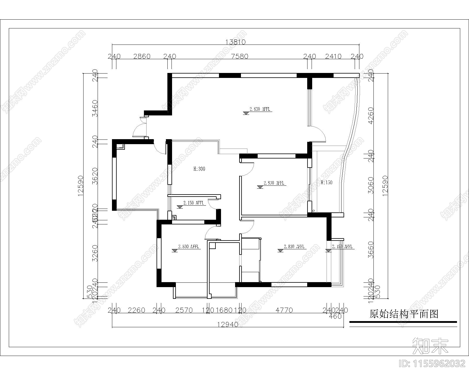 140m²平层旧房改造平面规划cad施工图下载【ID:1155962032】