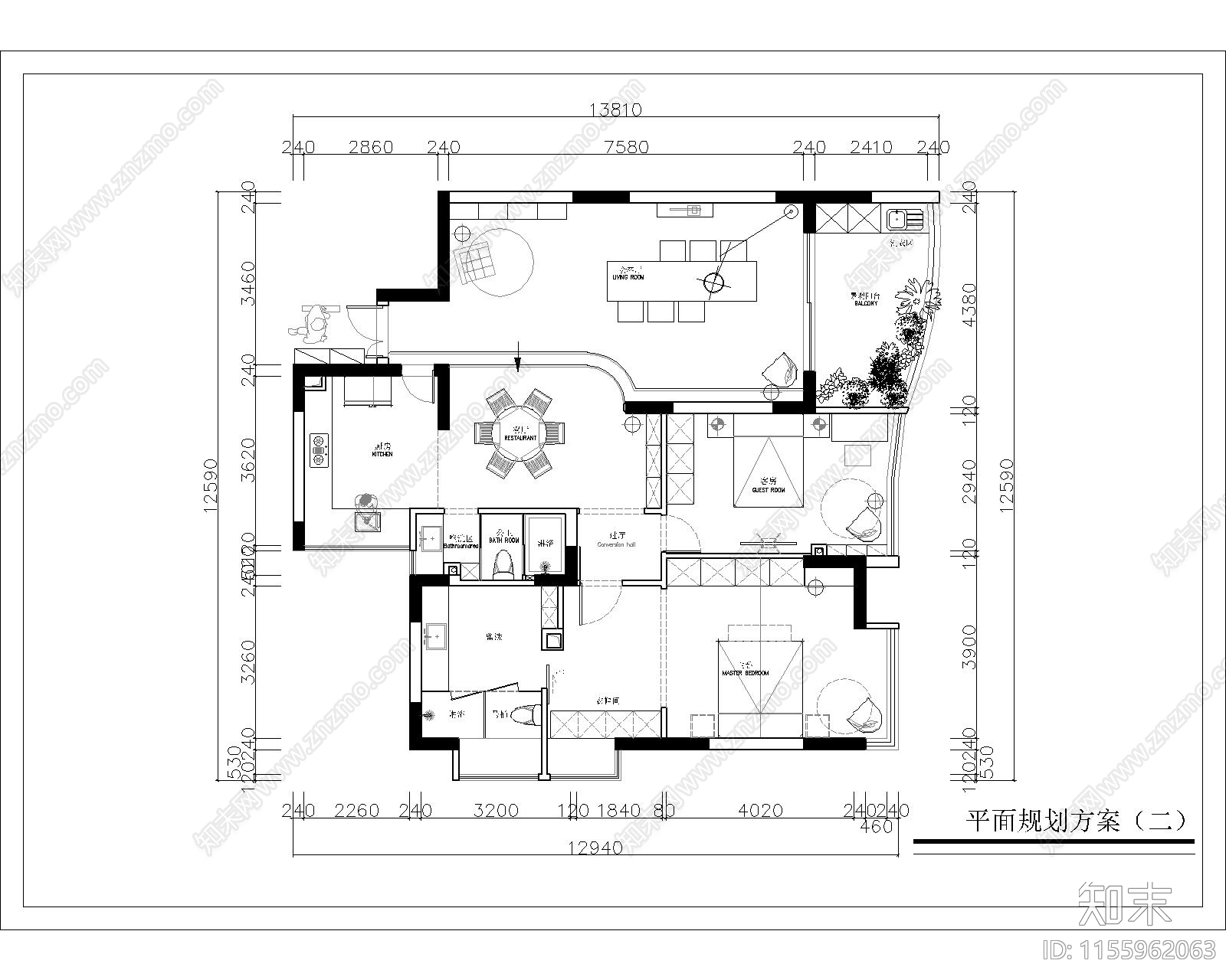 140m²平层旧房改造平面规划cad施工图下载【ID:1155962063】